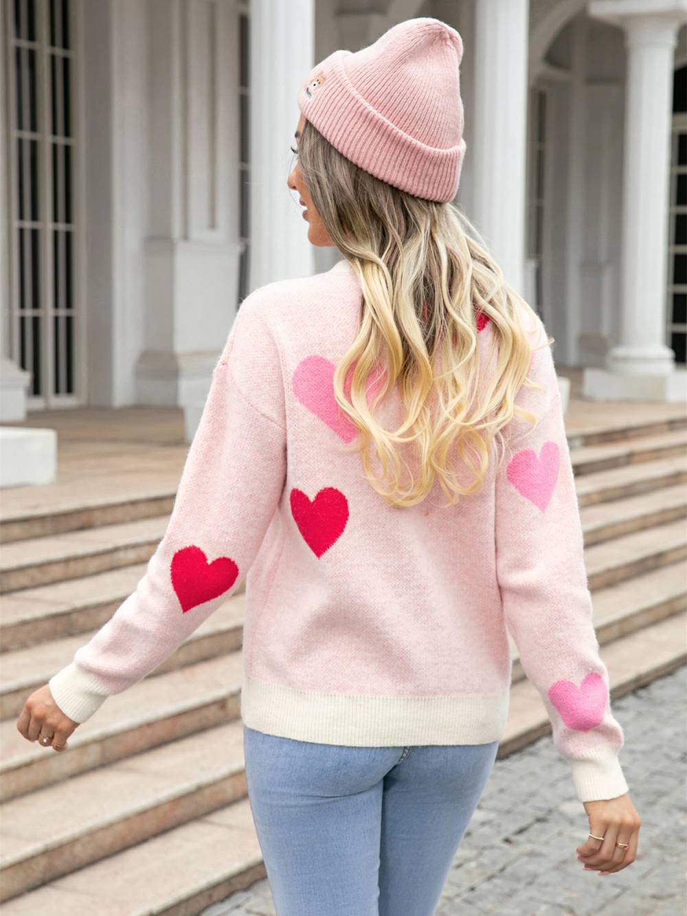 Women's Lip Print V-Neck Jumper — back view