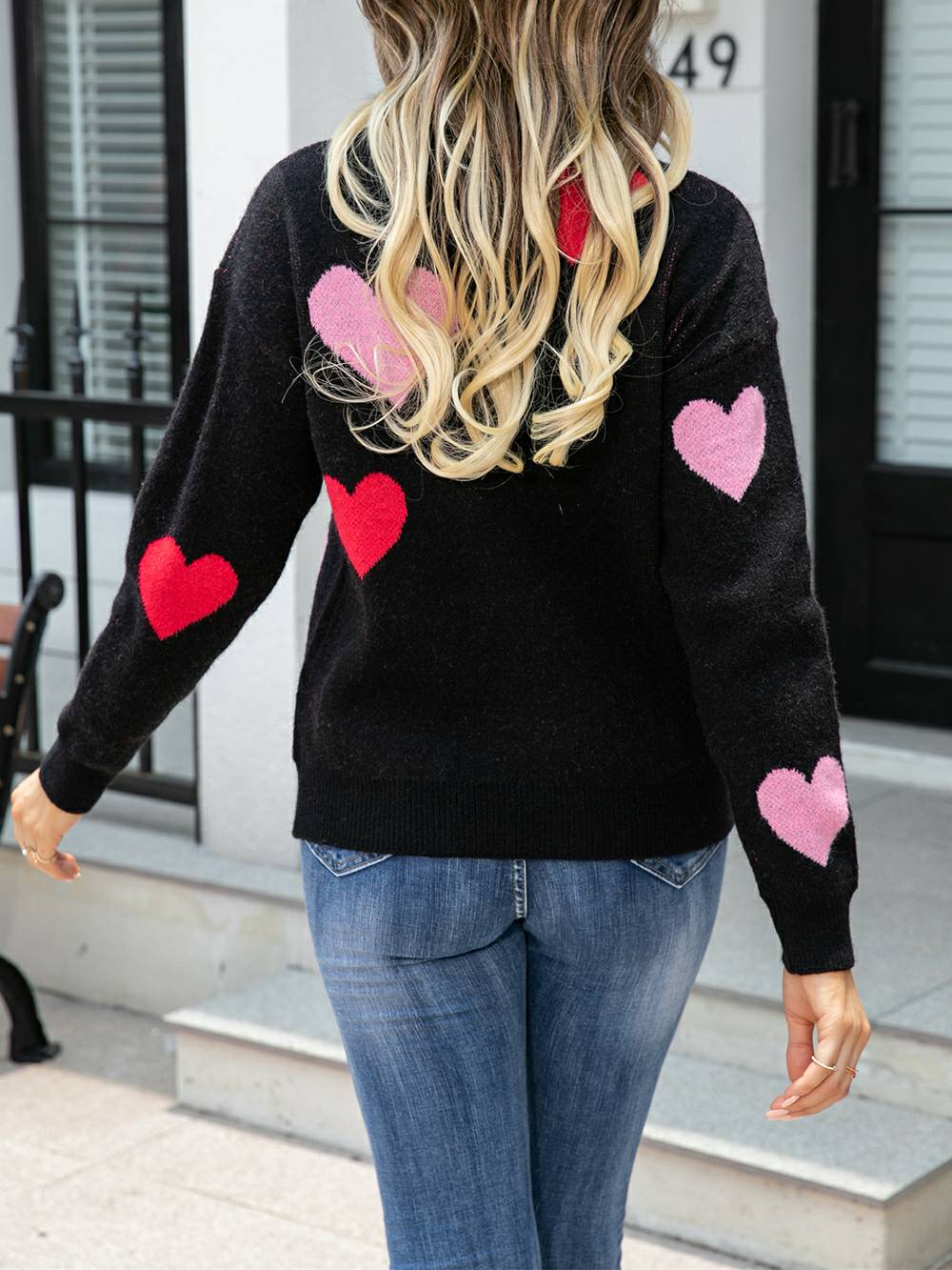Women's Lip Print V-Neck Jumper — close-up detail