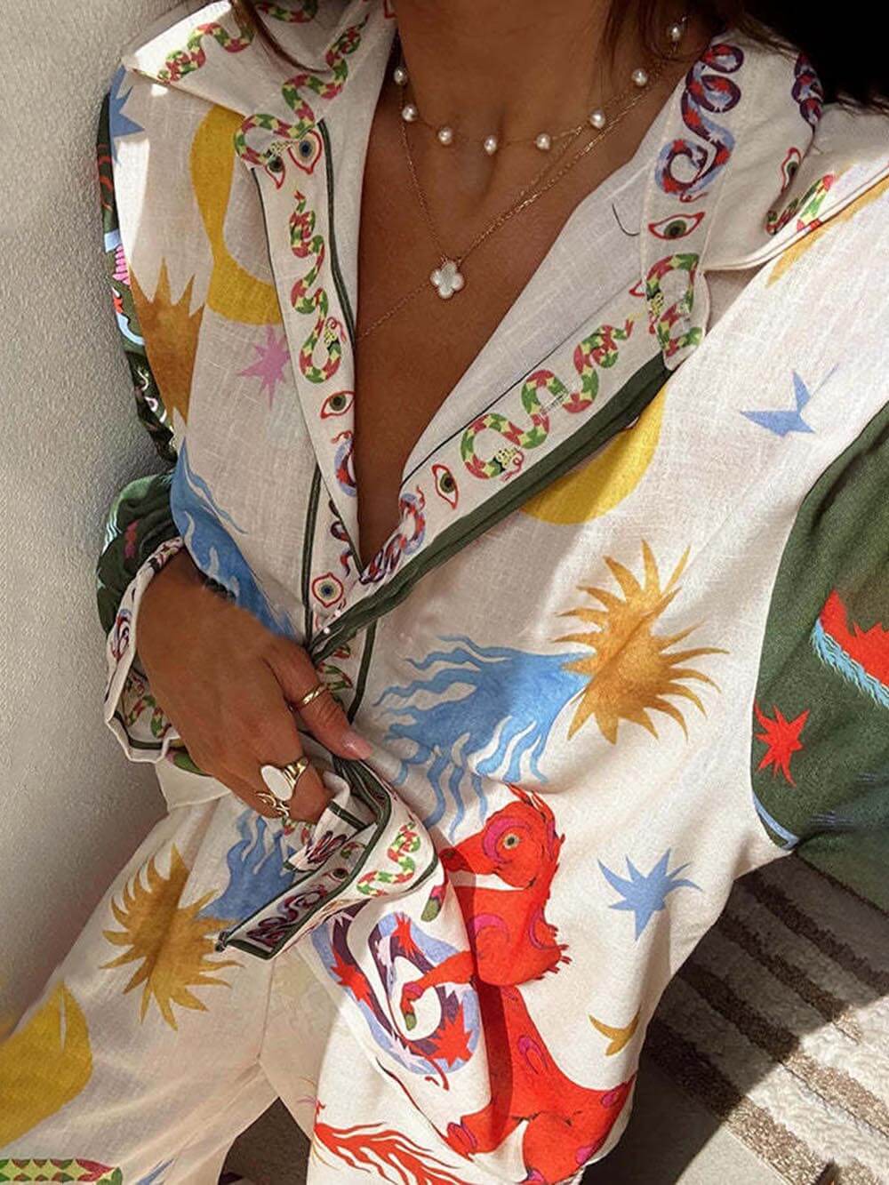 Women's long sleeve shirt and trouser co-ord set — alternate angle