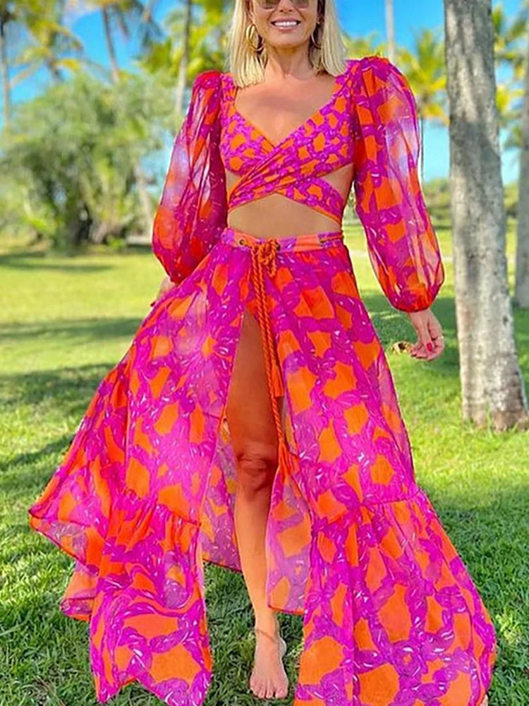 Women's long-sleeve tie-up swimsuit