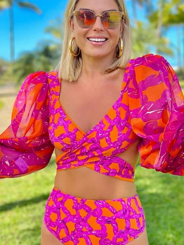 Women's long-sleeve tie-up swimsuit — alternate angle
