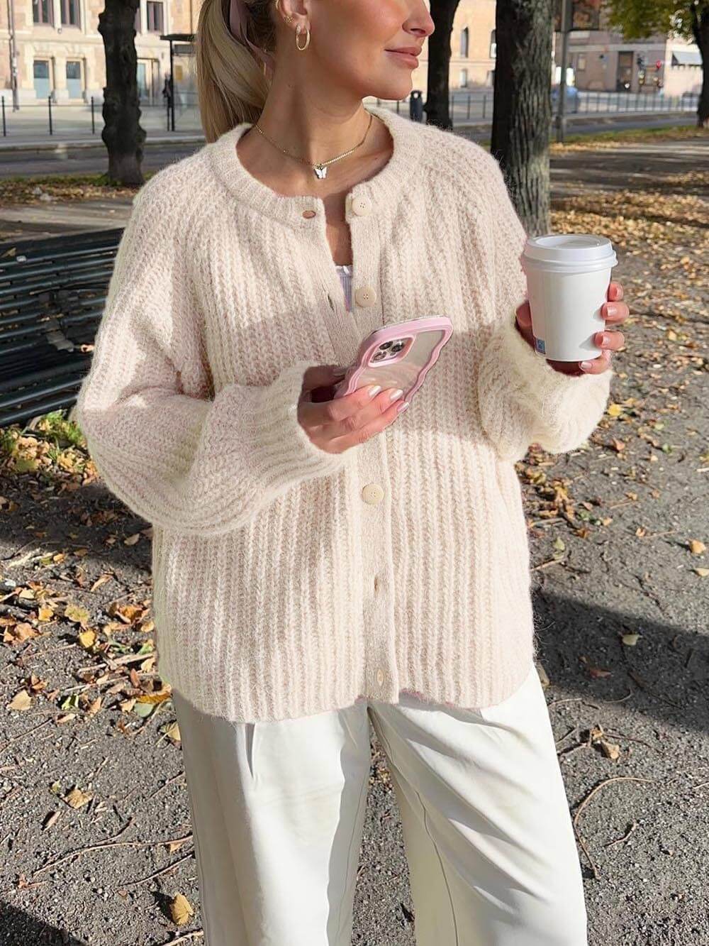 Women's Loose Fit Long Sleeve Cardigan — alternate colour