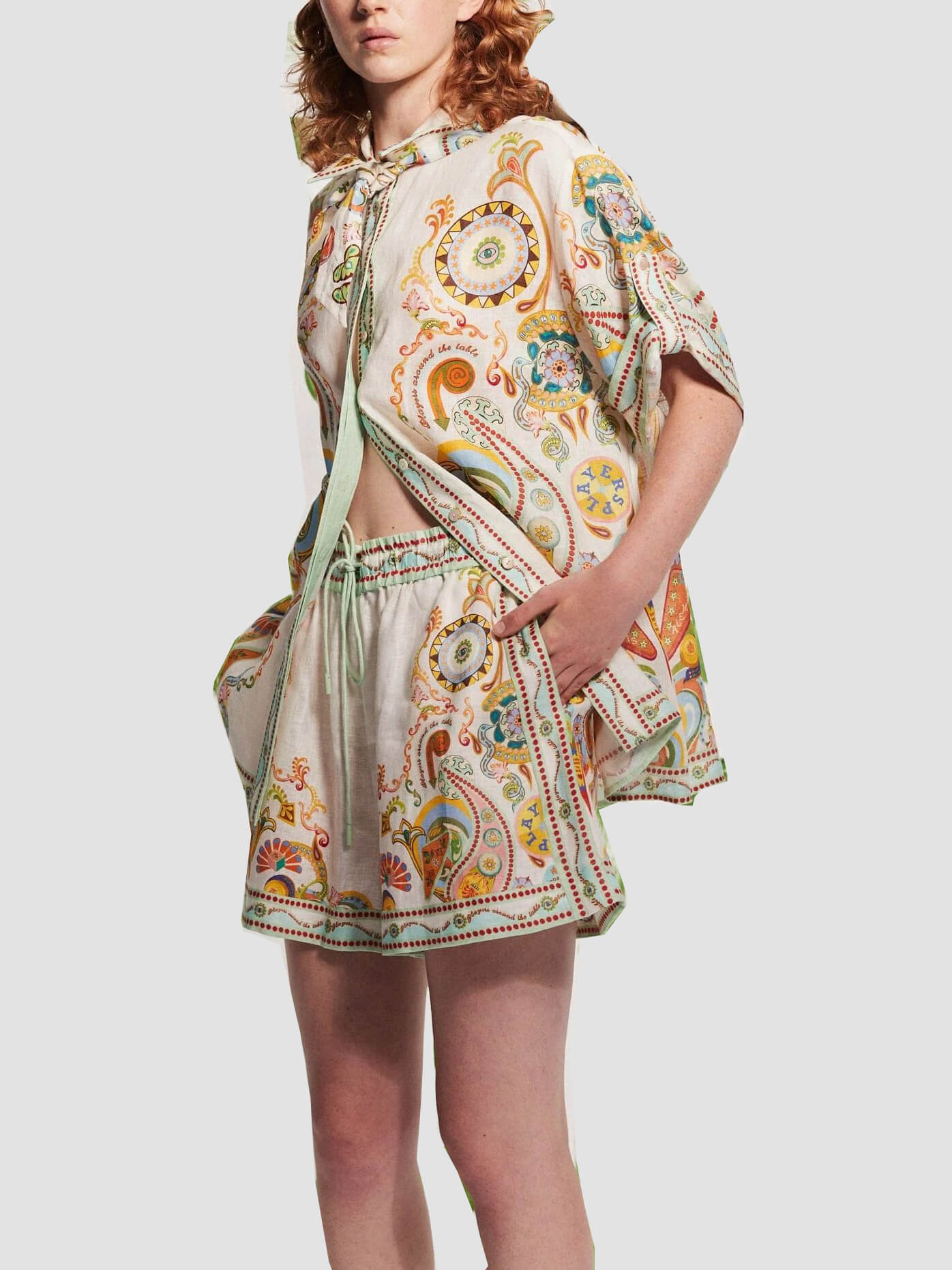 Women's multicolour cashew print shorts co-ord set — alternate angle