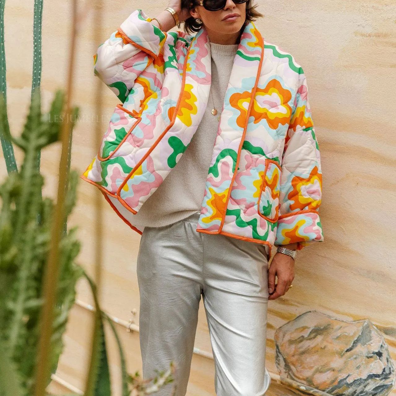 Women's multicolour patchwork print quilted jacket