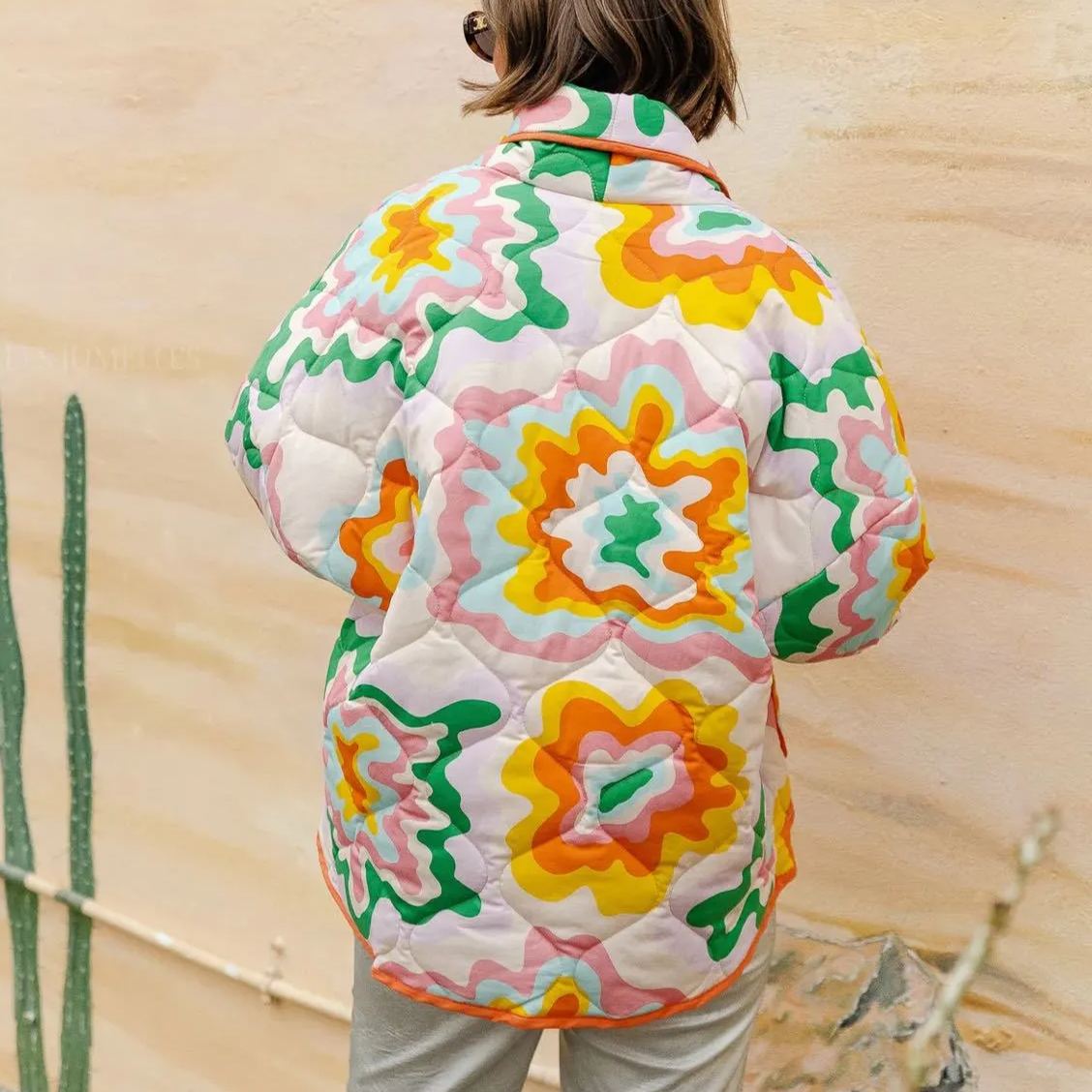 Women's multicolour patchwork print quilted jacket — full length