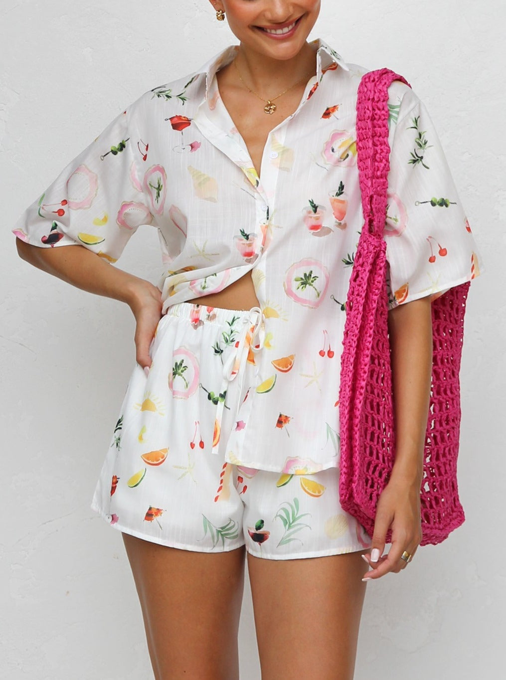 Women's multicolour shirt and shorts set