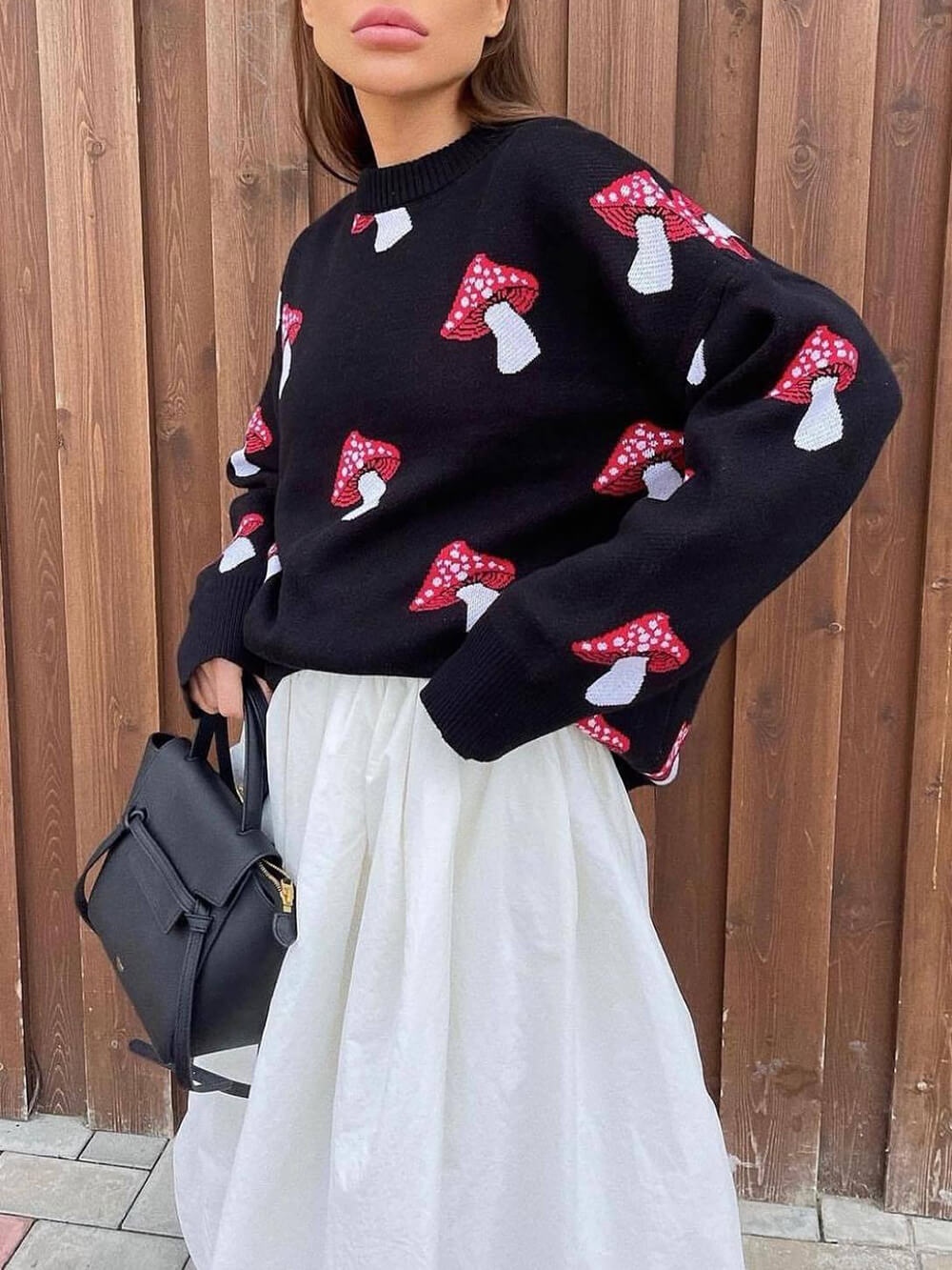 Women's Mushroom Pattern Pullover Sweater — alternate colour