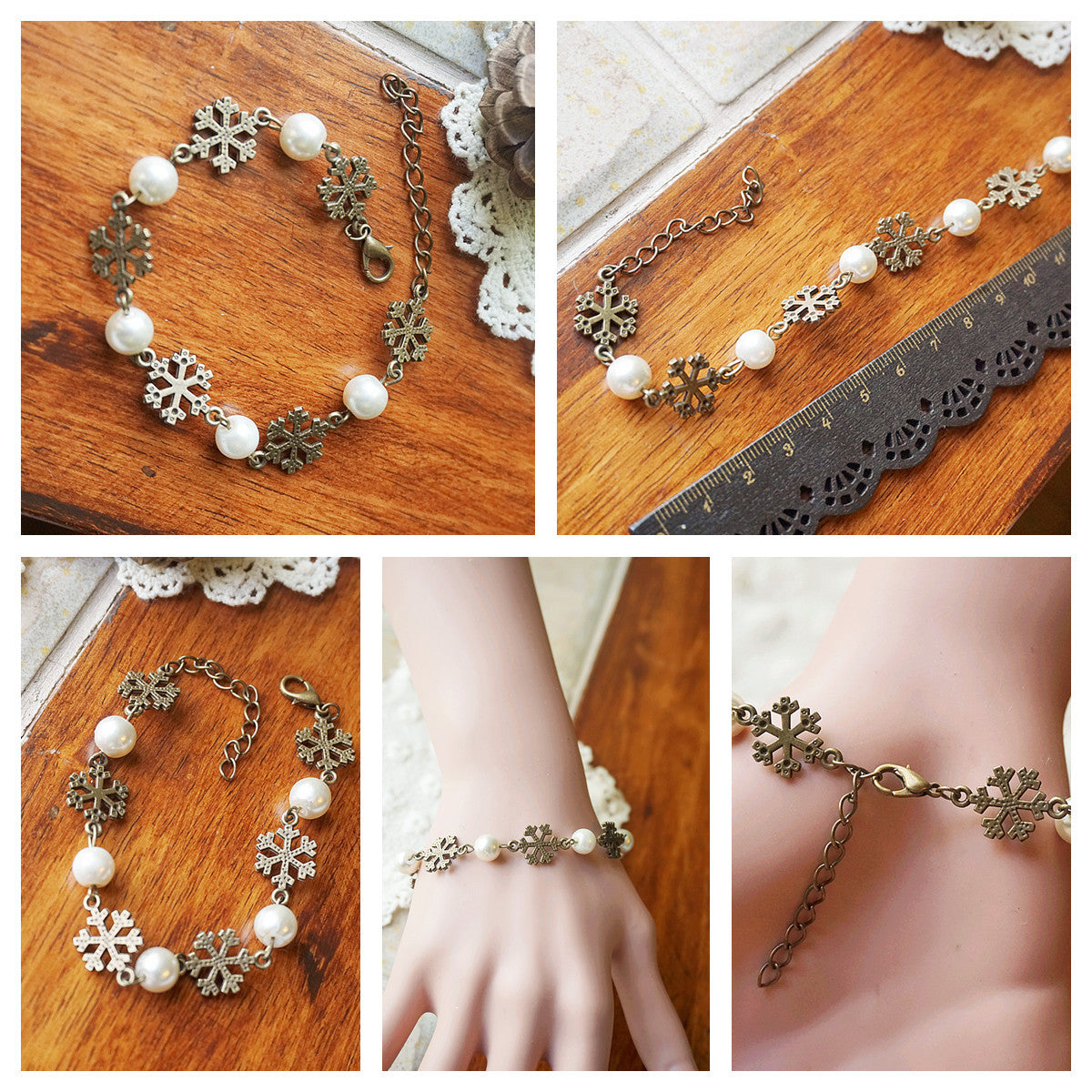Women's nature charm bracelet — worn view
