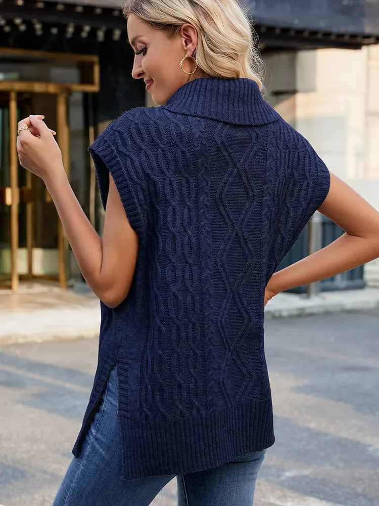 Women's navy high-neck knitted vest