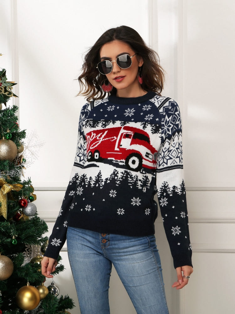 Women's Navy Snowflake Print Christmas Jumper — alternate angle