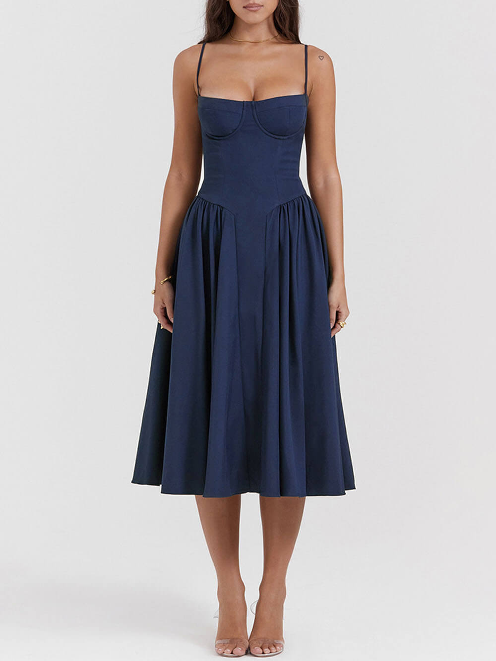 Women's Navy V-Neck Strapless Midi Dress