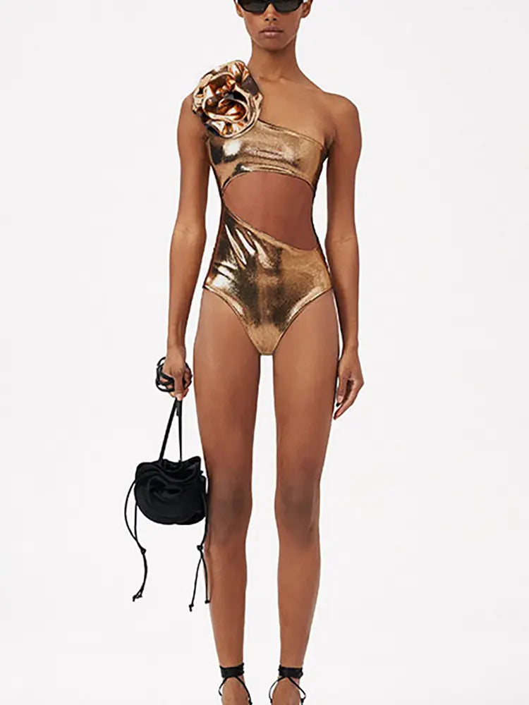 Women's one-shoulder floral swimsuit set — alternate angle