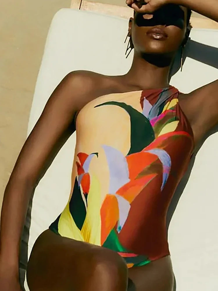 Women's one shoulder floral swimsuit