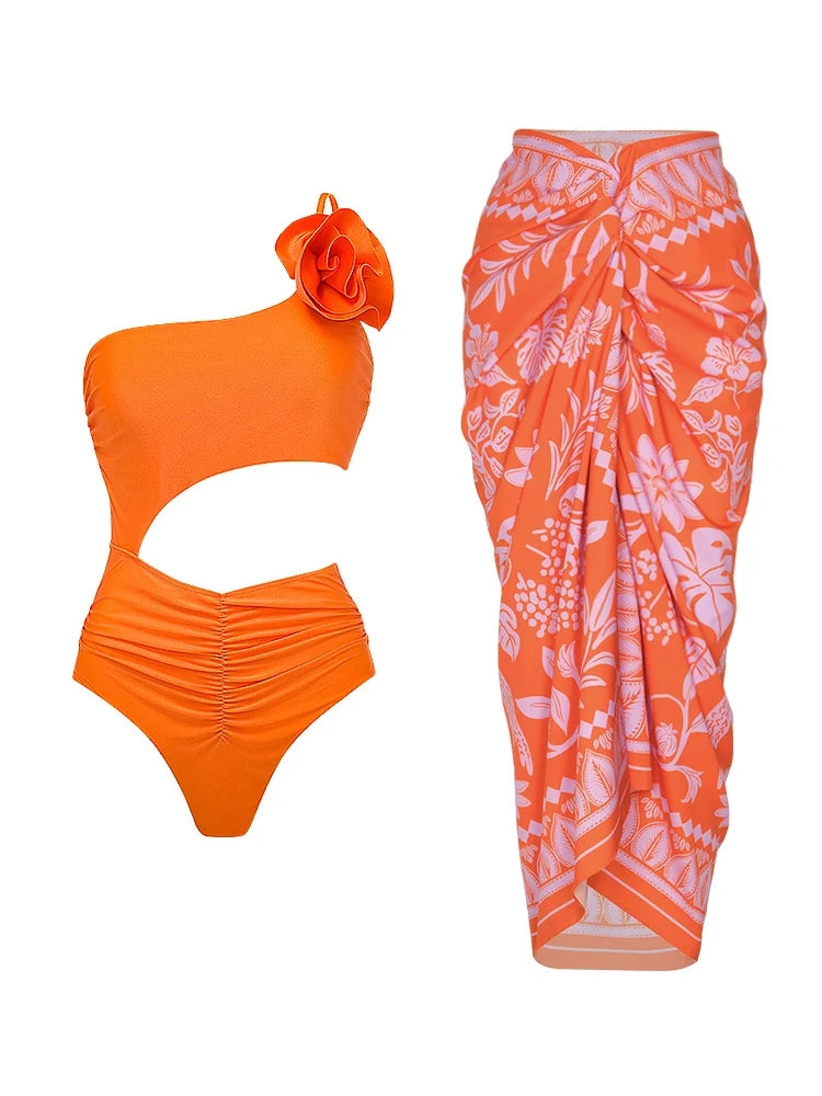 Women's one-shoulder cutout glossy swimsuit — detail