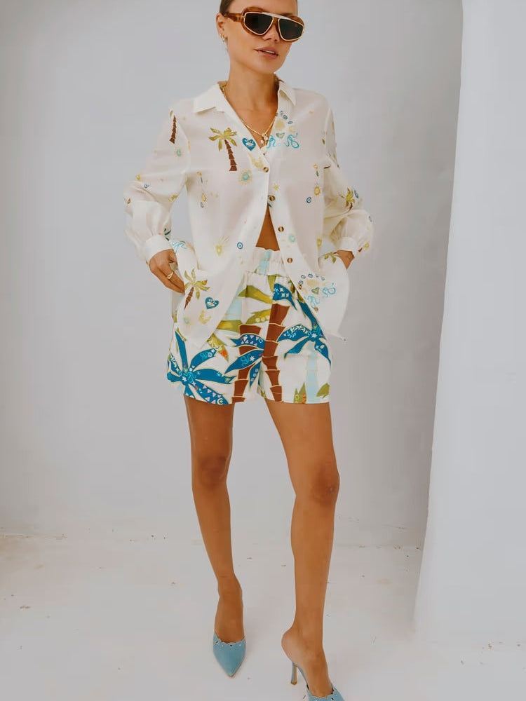 Women's Orange Printed Top & Shorts Co-ord