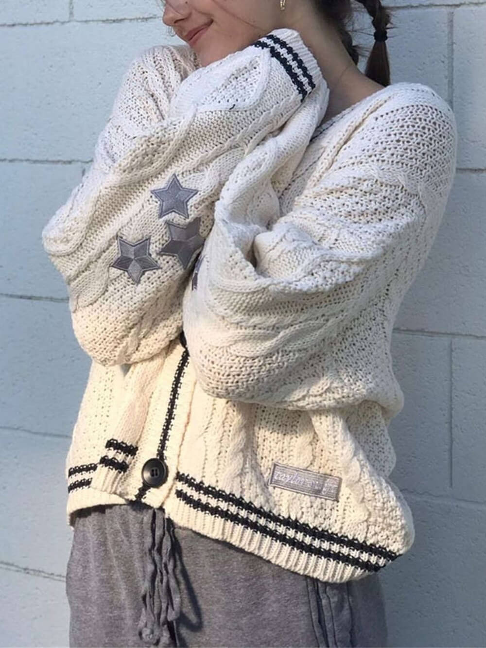 Women's Orange Star Embroidered Knit Cardigan
