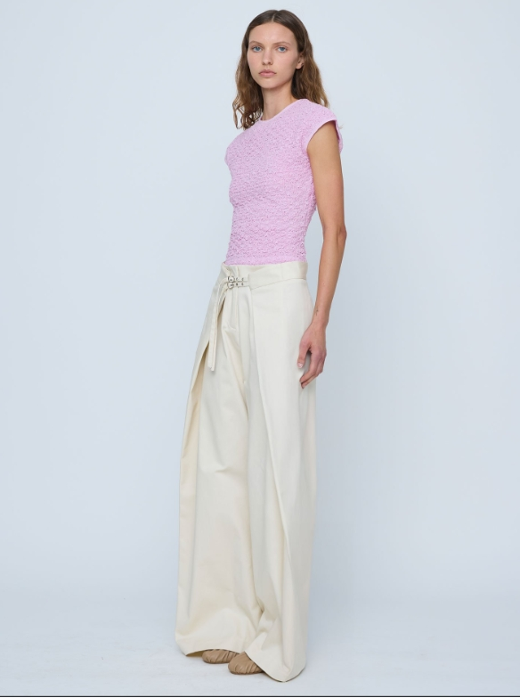 Women's Orange Wide Leg Buckle Trousers — buckle detail