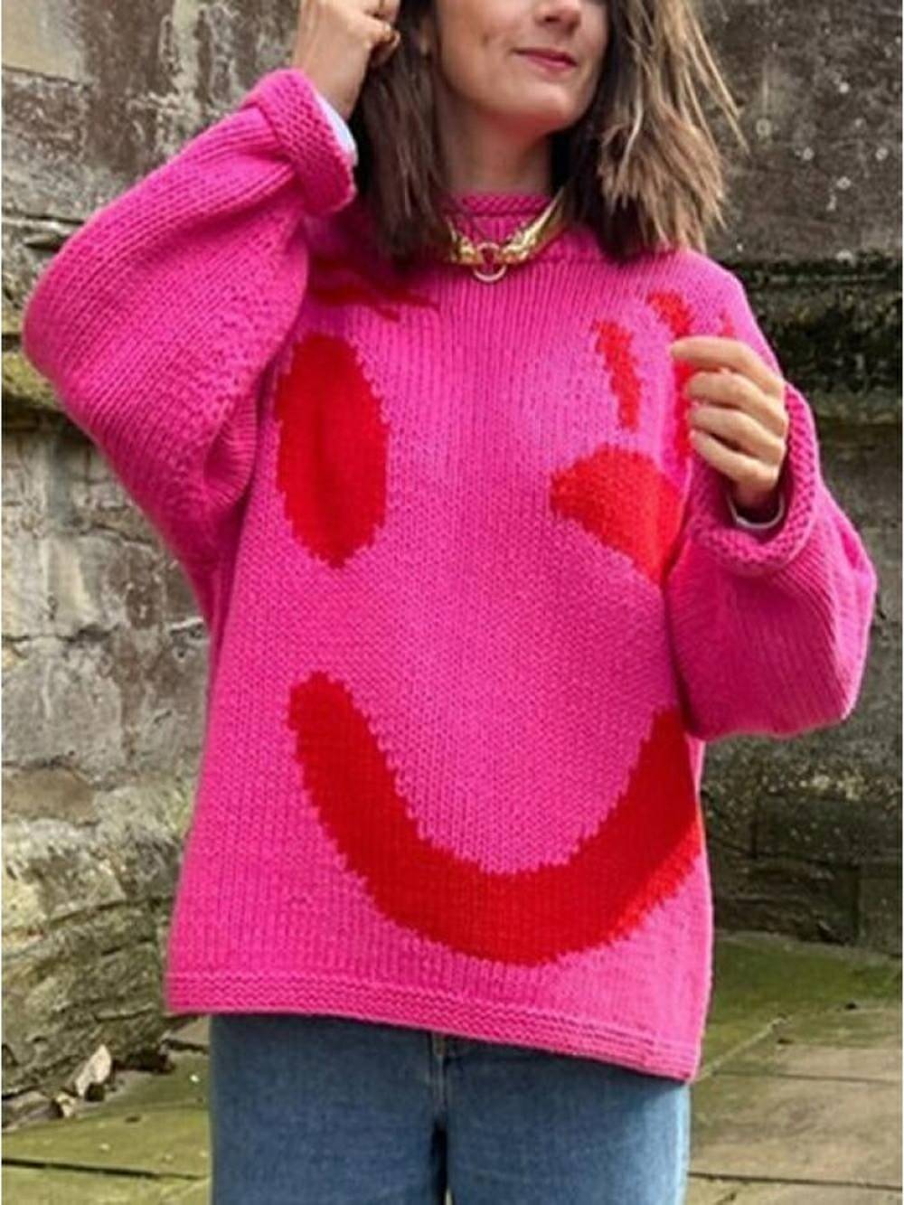 Women's oversized boyfriend knit jumper — back view