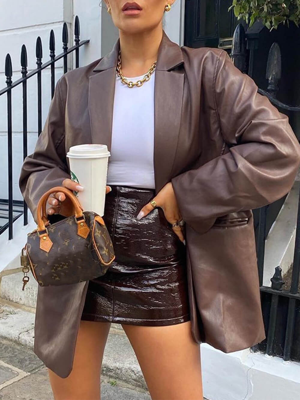 Women's oversized structured blazer — fabric detail