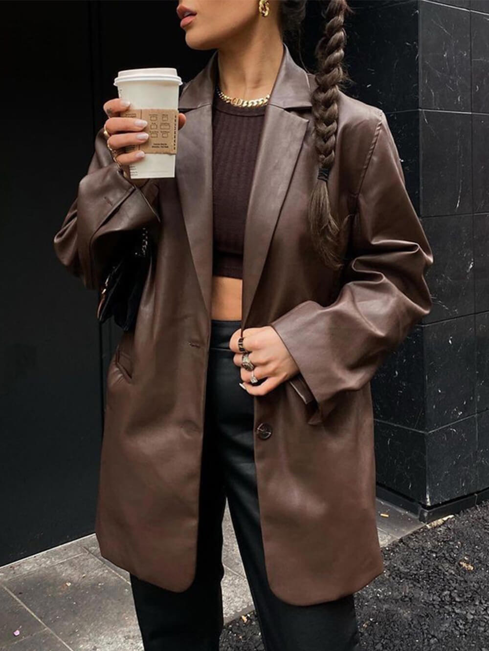 Women's oversized structured blazer — side view