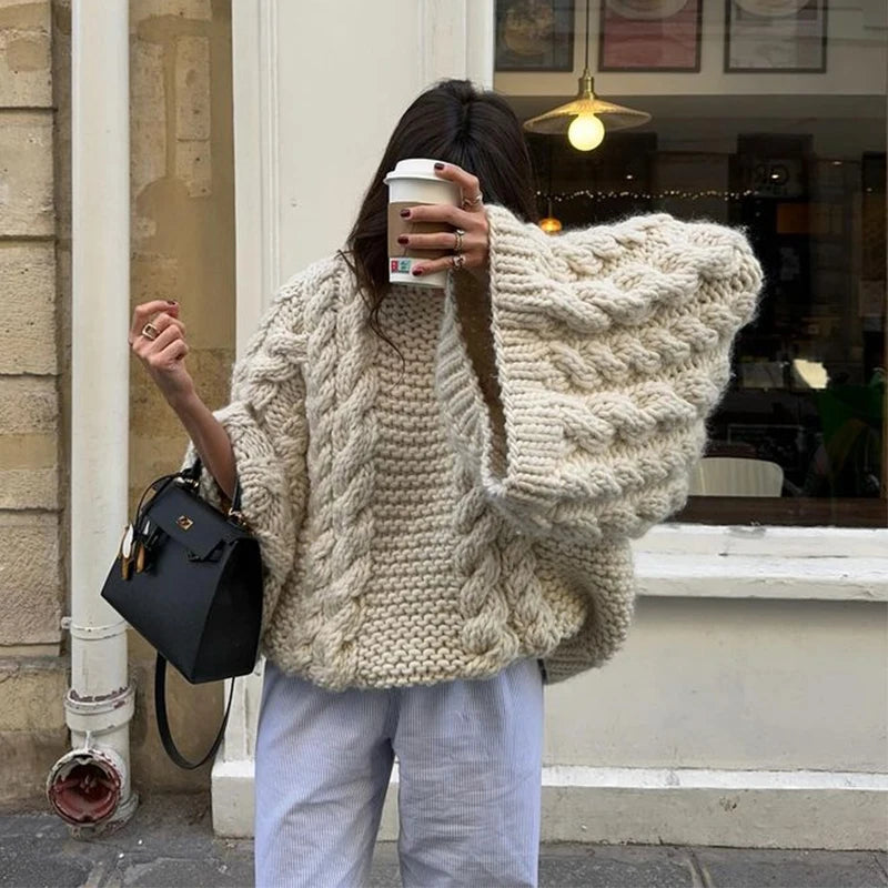 Women's Oversized Twist-Knit Sweater — fabric detail
