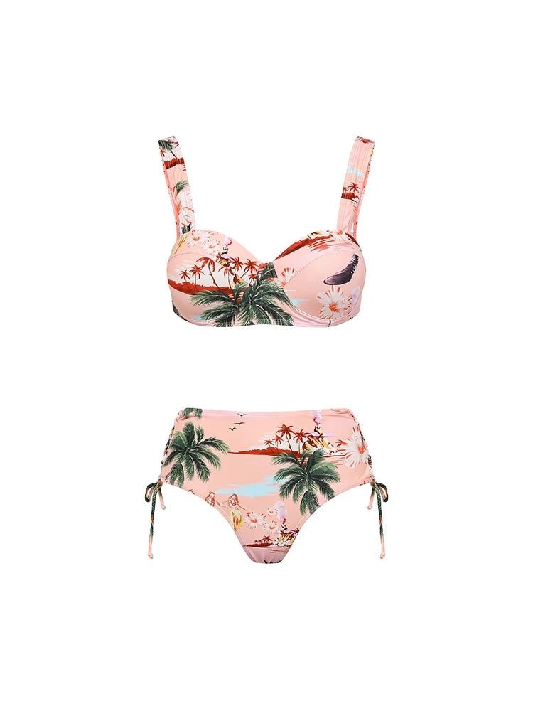 Women's palm tree print bikini set — styled look