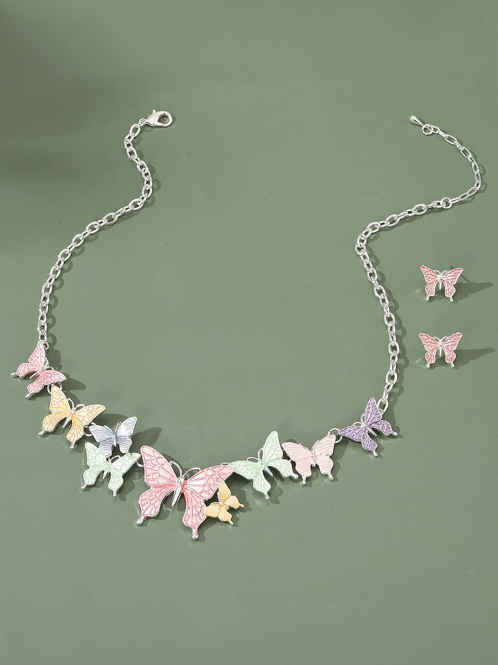 Women's pastel enamel butterfly charm necklace