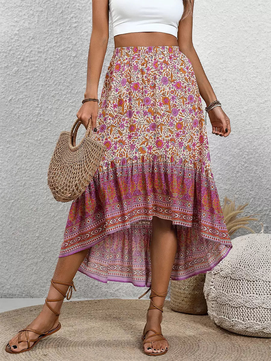 Women's pink asymmetrical viscose midi skirt