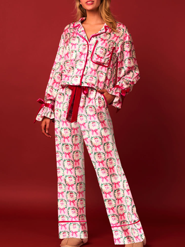 Women's pink lightweight Christmas pajama set