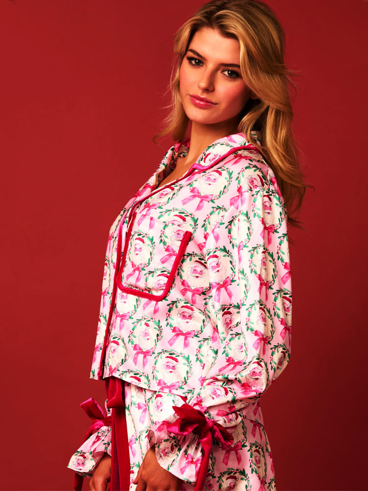 Women's pink lightweight Christmas pajama set — alternate angle