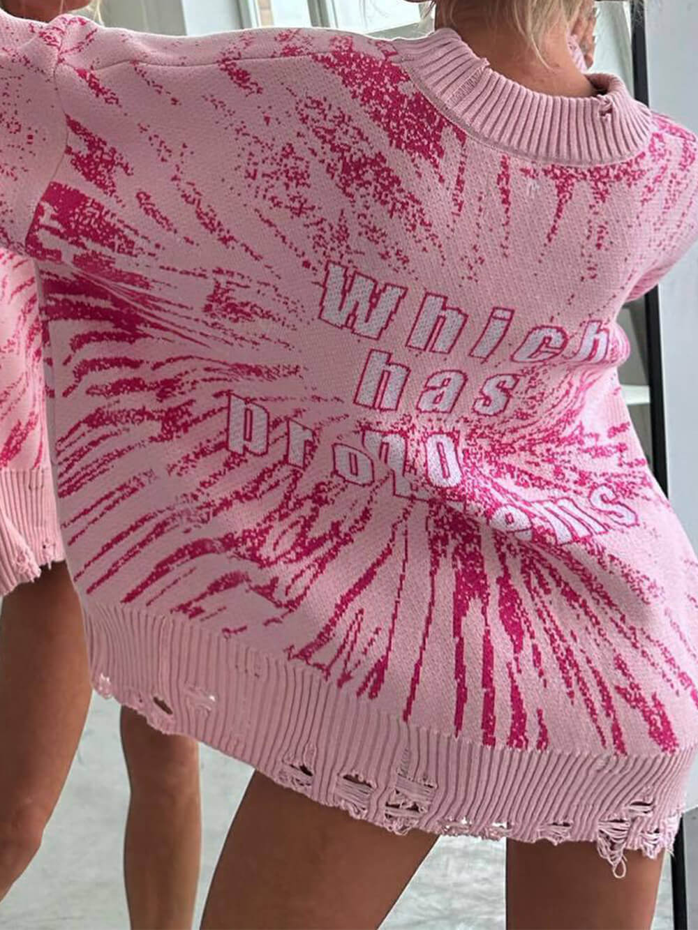 Women's Pink Contrast-Letter Knit Sweater — alternate angle