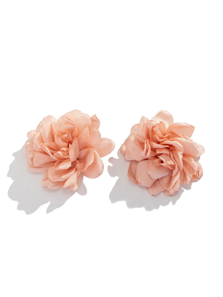 Women's pink floral drop earrings — detail view