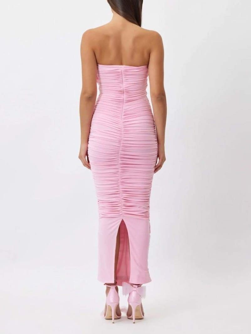 Women's pink floral strapless sheath maxi dress — alternate angle