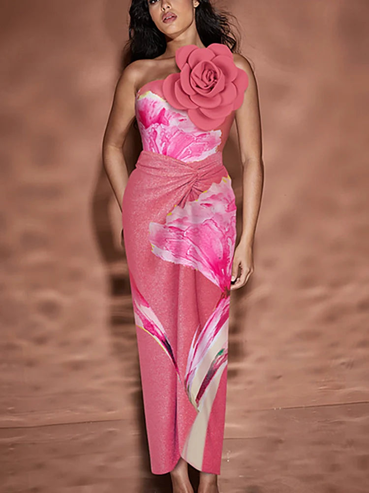 Women's pink floral 3D flower swimsuit