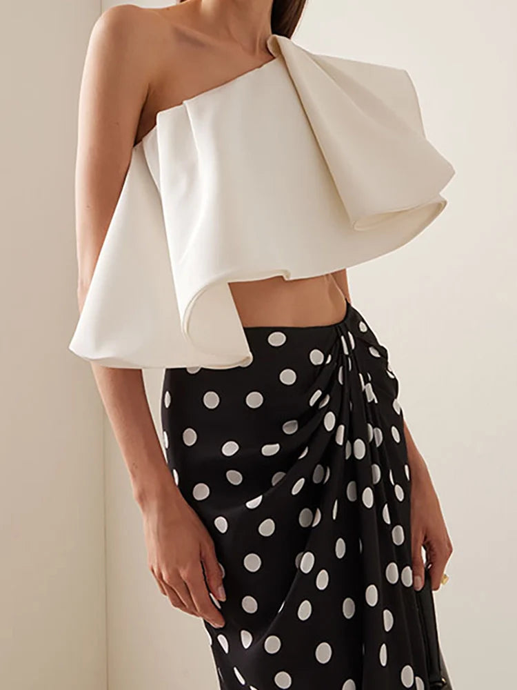 Women's monochrome polka dot bikini set with wrap skirt — alternate angle