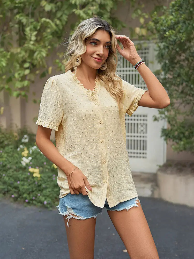 Women's princess-sleeve cutwork blouse in coral