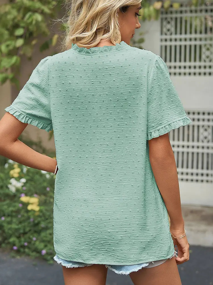 Women's princess-sleeve cutwork blouse — side view