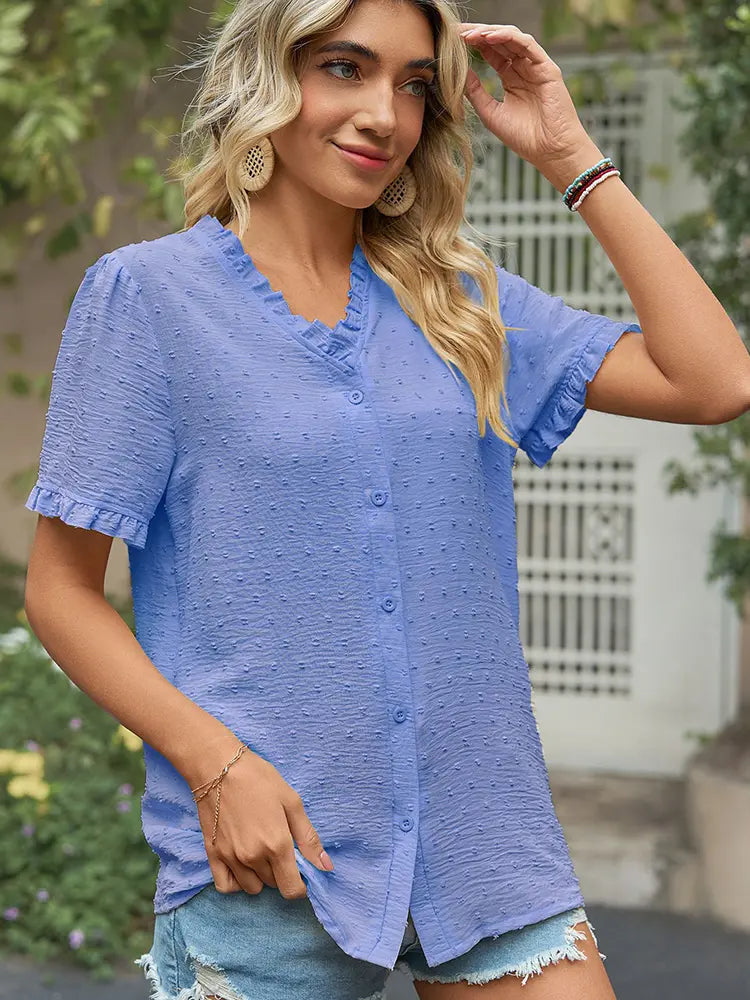 Women's princess-sleeve cutwork blouse in green