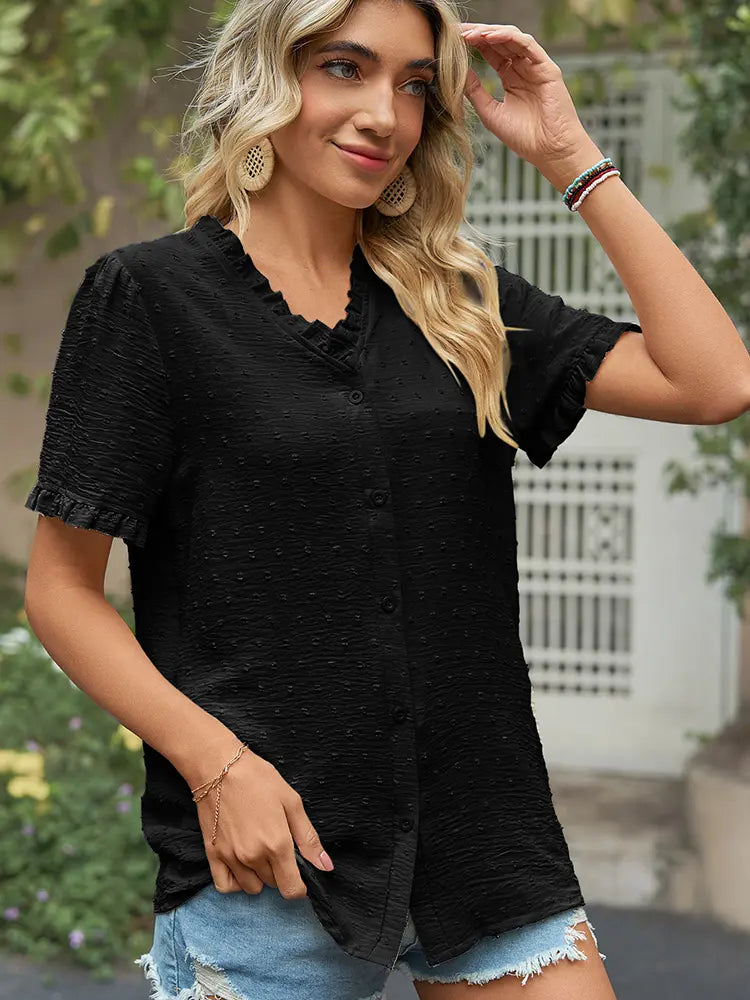 Women's princess-sleeve cutwork blouse — cutwork detail