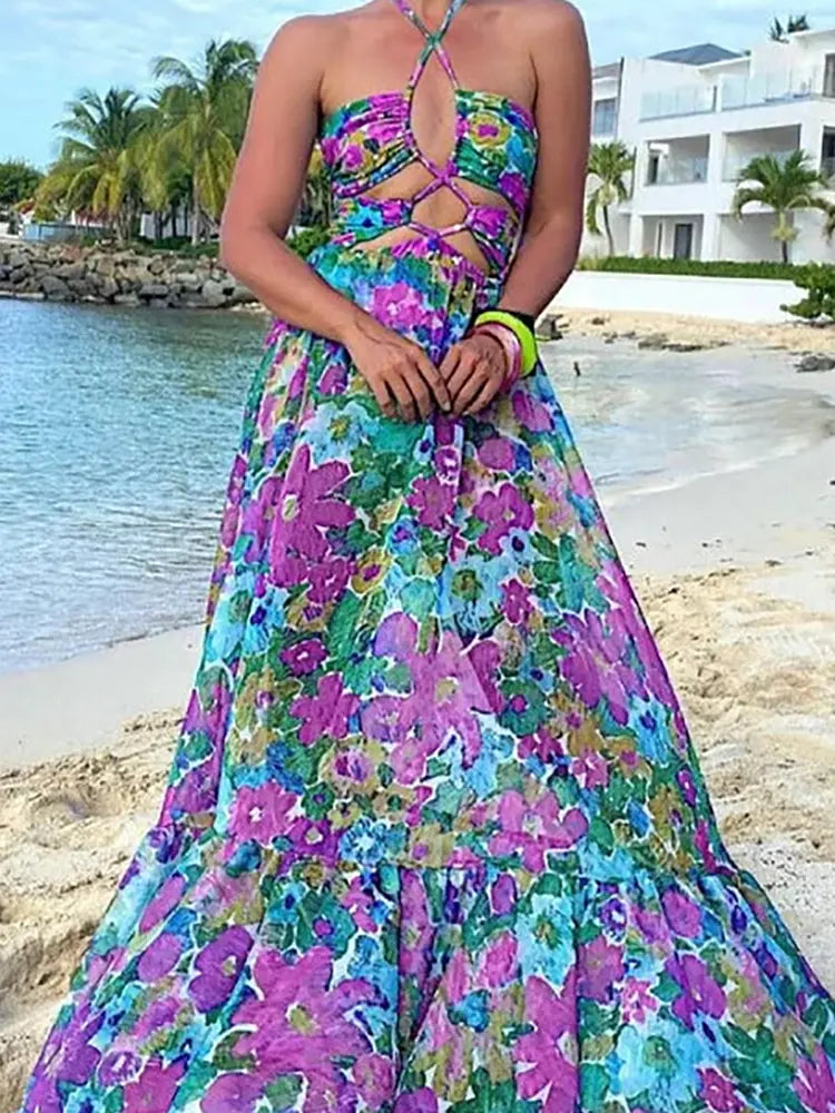 Women's print cutout swimsuit set