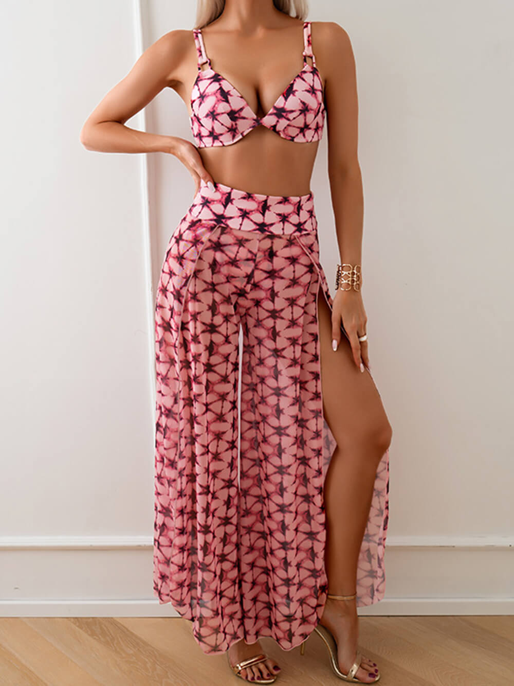 Women's printed bikini and trousers co-ord set — final detail