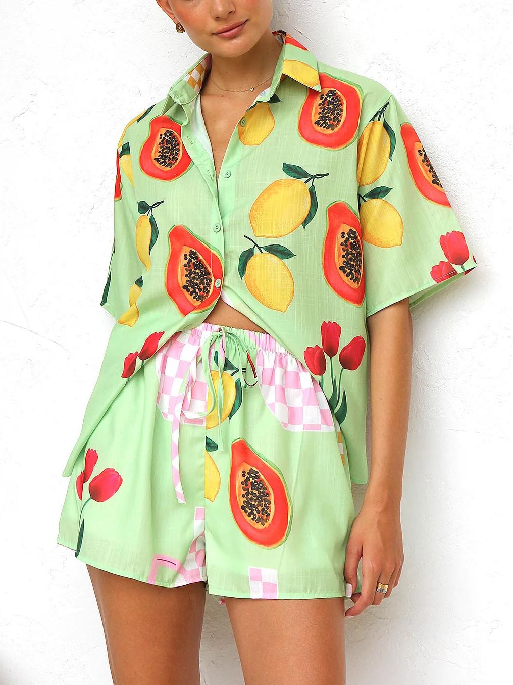 Women's Printed Cardigan and Shorts Two-Piece Set