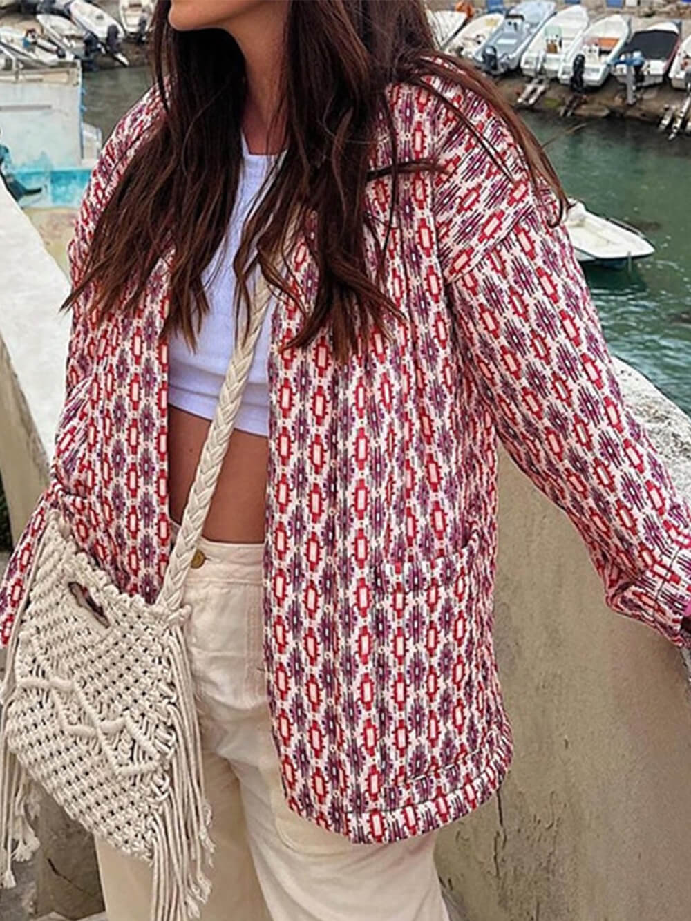 Women's printed longline open-front cardigan