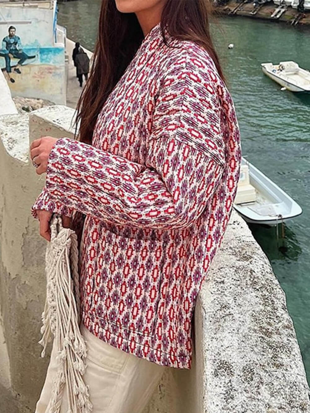 Women's printed longline open-front cardigan — alternate angle