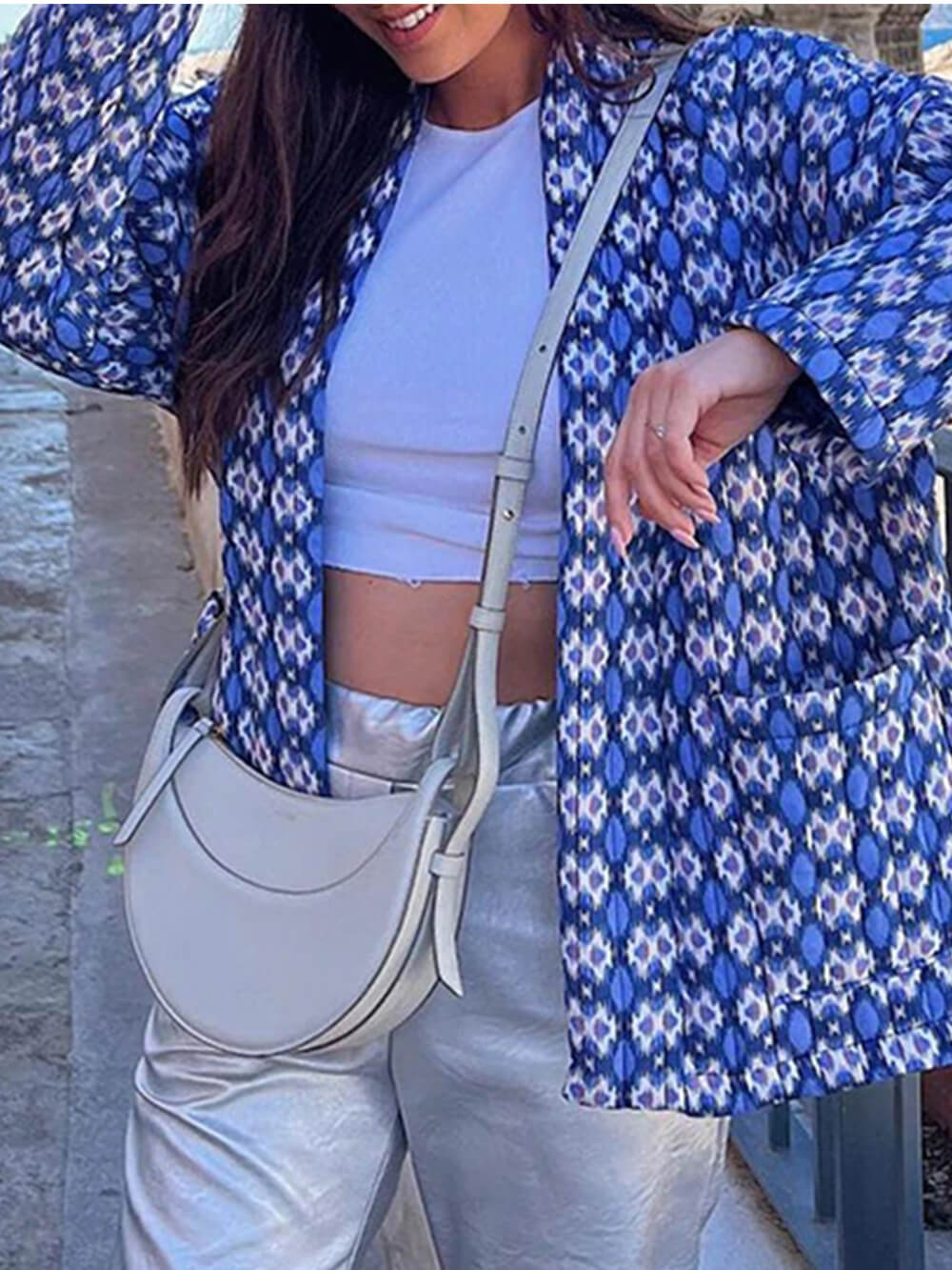 Women's printed longline open-front cardigan — alternate angle