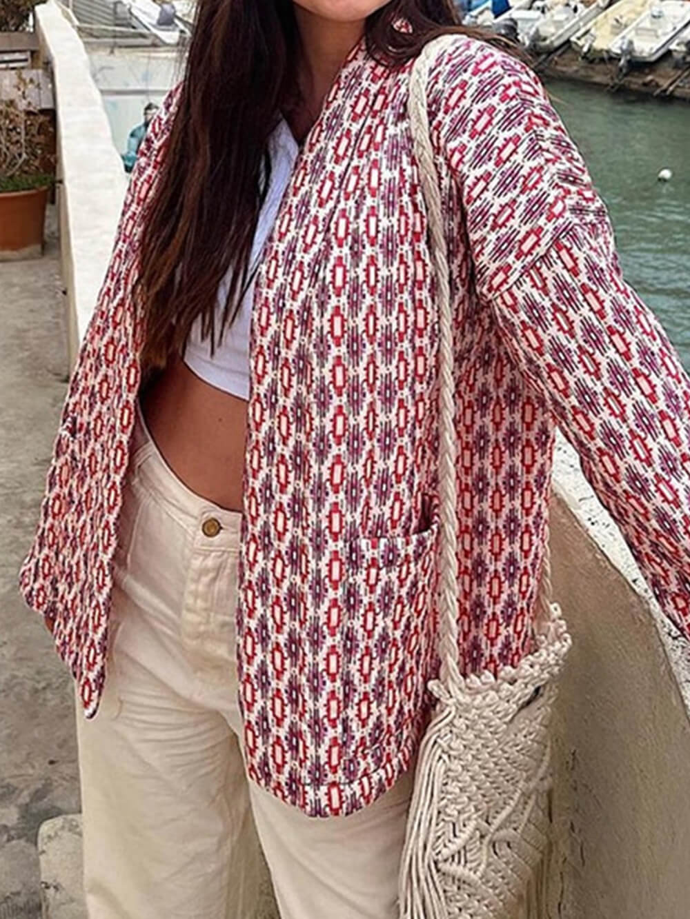 Women's printed longline open-front cardigan