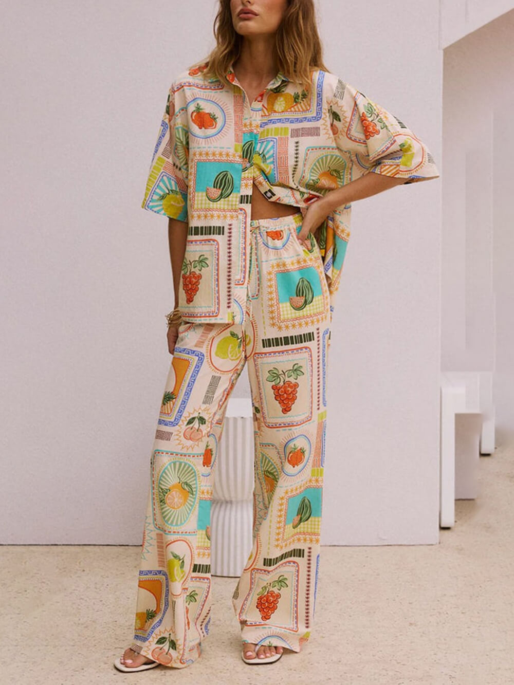 Women's Printed Loose-Fit Shirt and Pants Set