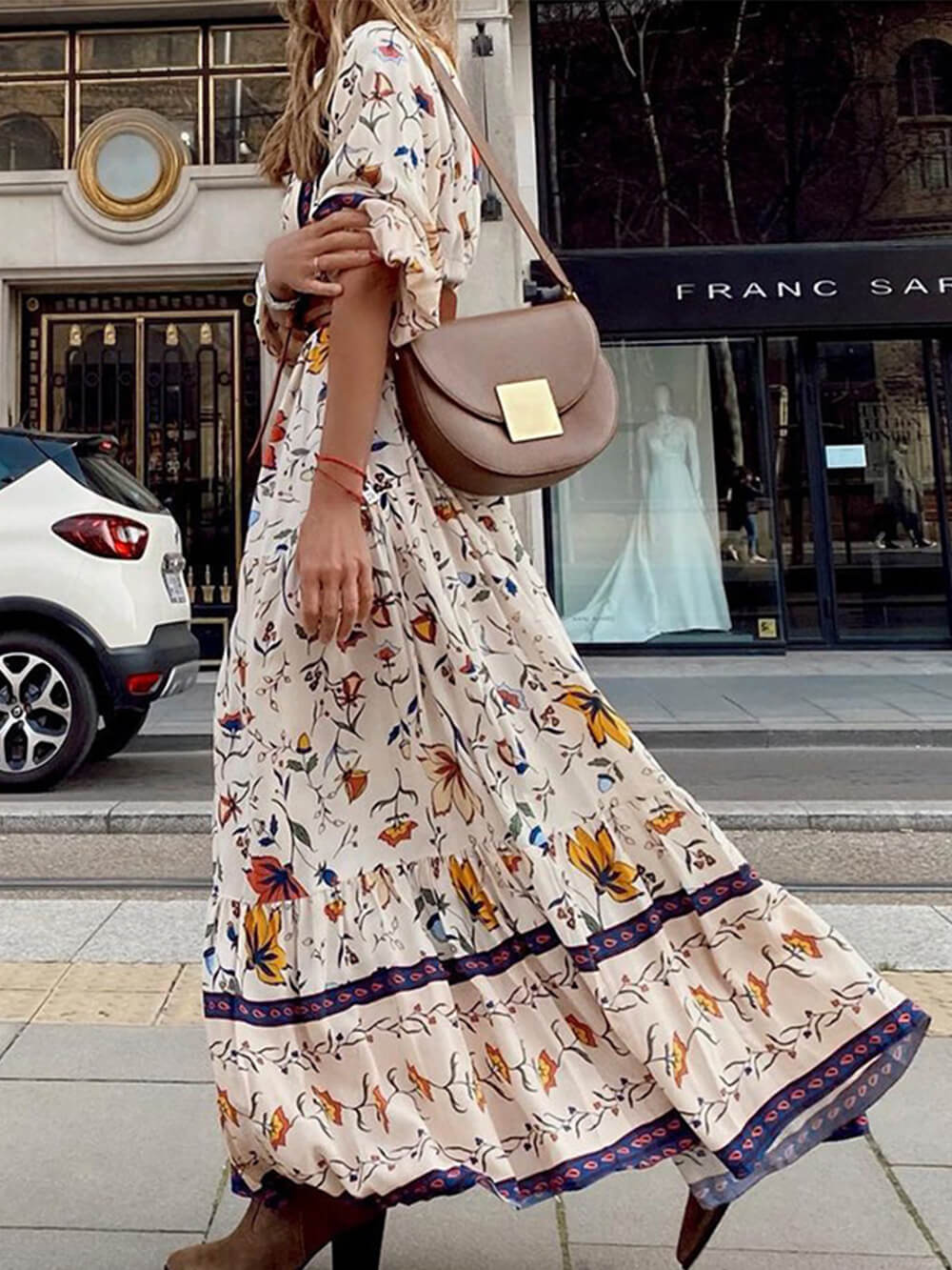 Women's V-Neck Printed Loose Maxi Dress — alternate angle