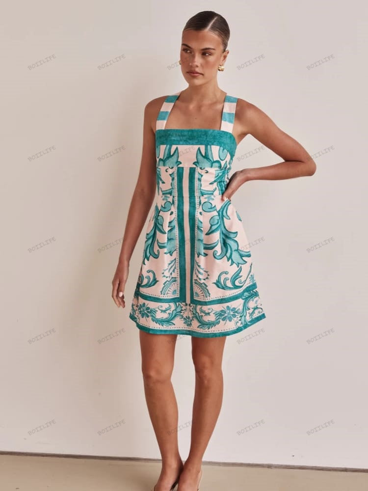 Women's printed spaghetti strap mini dress — alternate angle