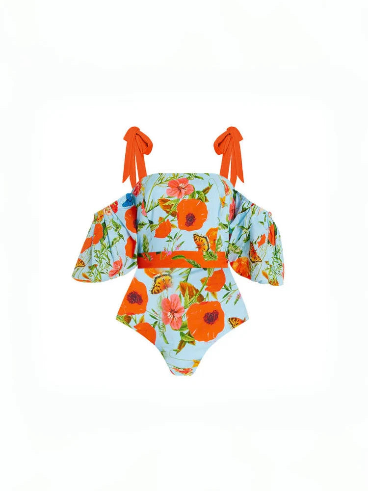 Women's puff sleeve bandeau swimsuit